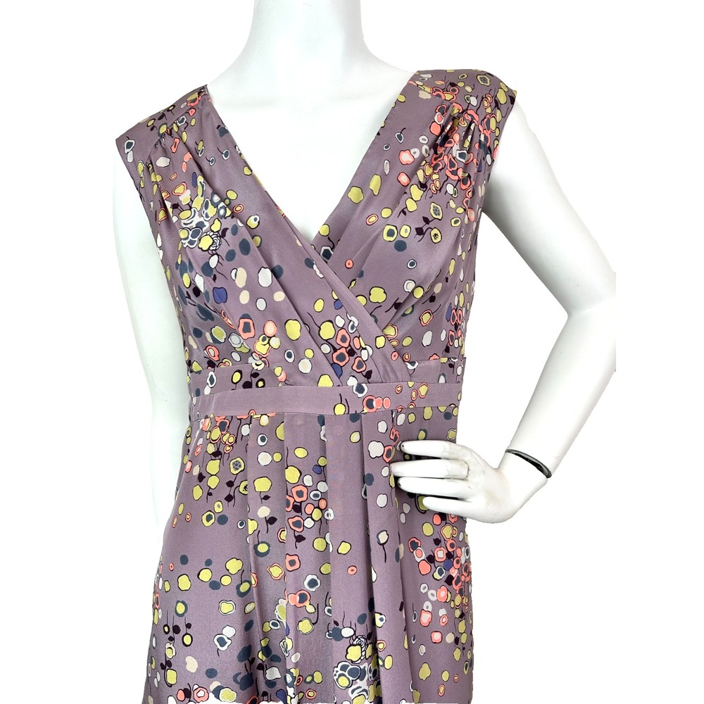 Boden Limited Edition Silk Floral Dress 8 Whimsigoth Pleated V Neck Midi EUC - Picture 2 of 9